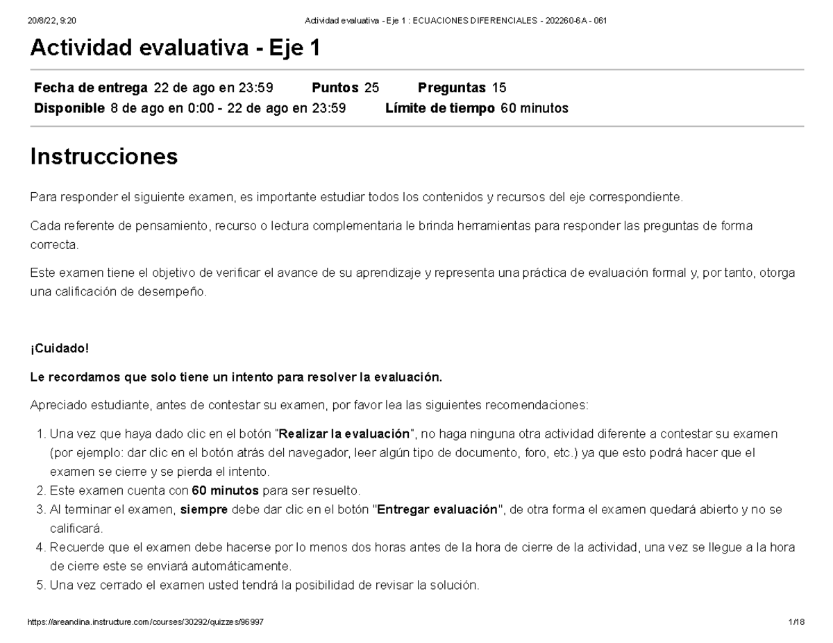 Actividad Evaluativa - Eje 1 Ecuaciones Diferenciales - 202260-6A - 061 ...