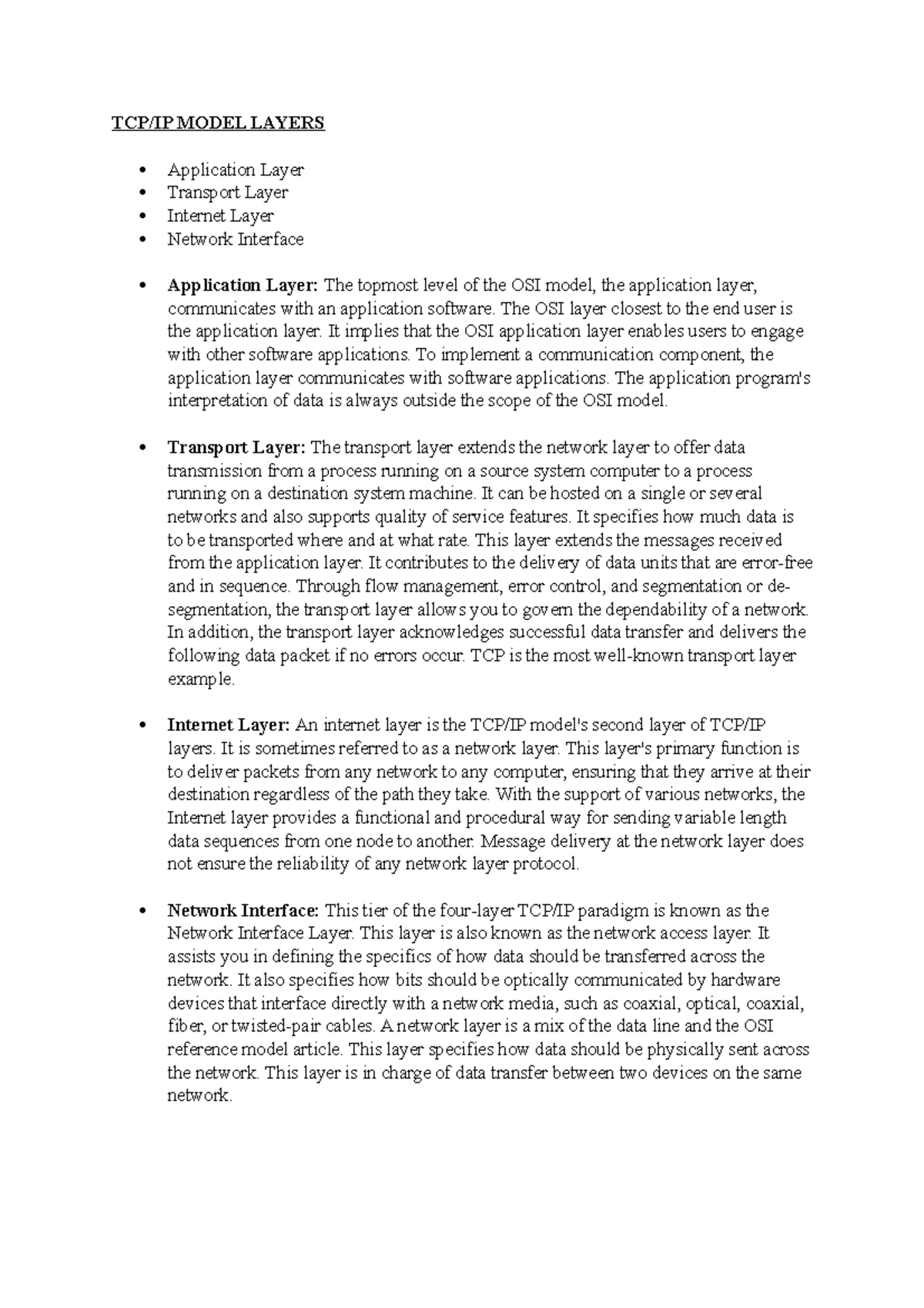 TCP IP Model Layers - TCP/IP MODEL LAYERS Application Layer Transport ...