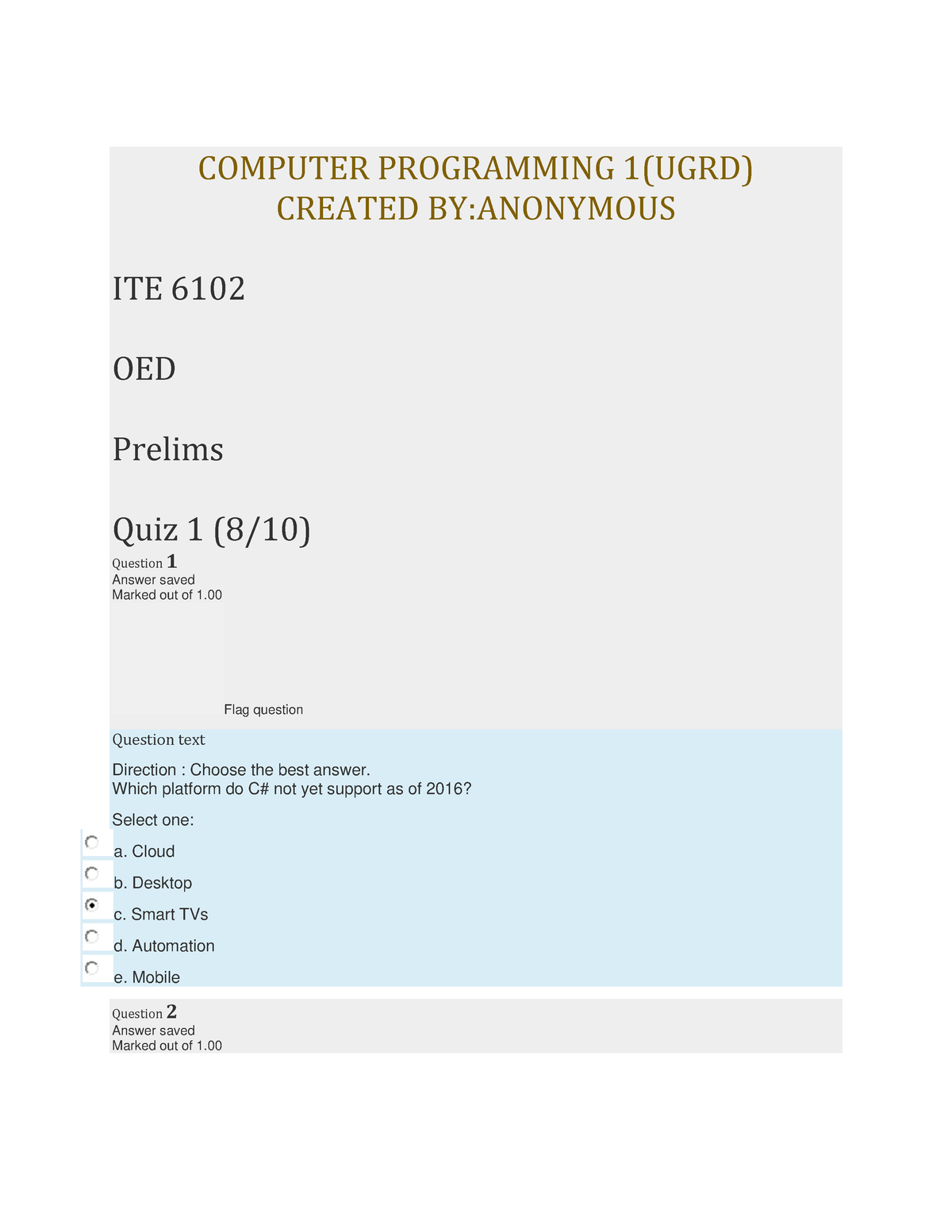 Computer- Programming-1 Urgdnew- Version - COMPUTER PROGRAMMING 1(UGRD ...