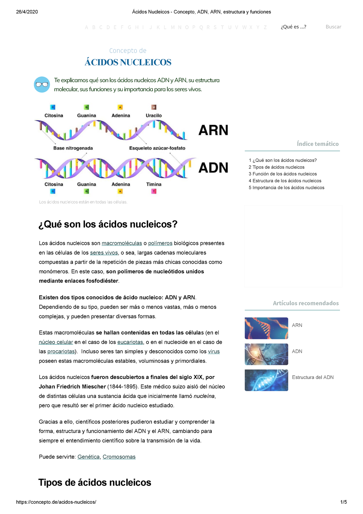 ácido nucleico adn y arn