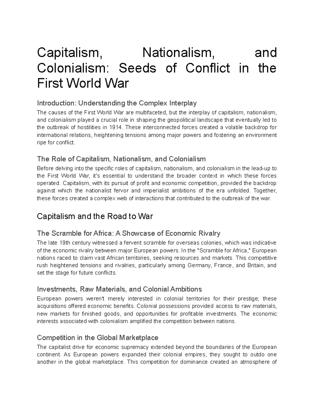 Capitalism, Nationalism, and Colonialism- Seeds of Conflict in the ...
