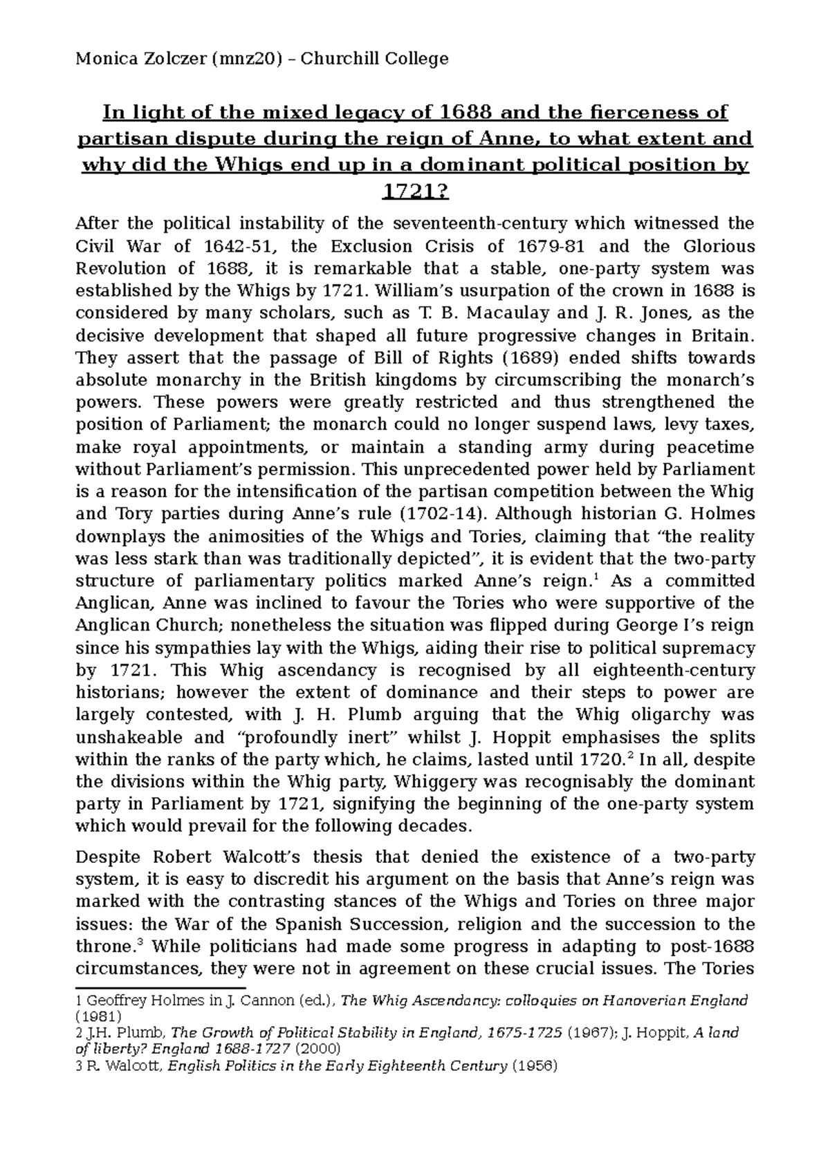 The Impact Of The 1688 Revolution Essay Monica Zolczer mnz20 