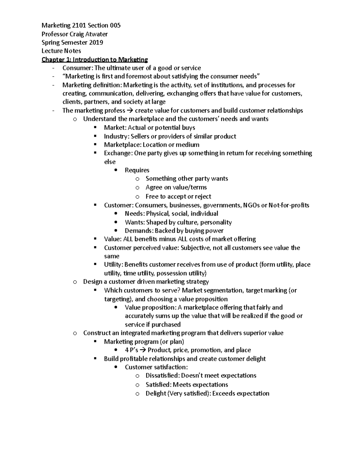 Chapter 1: Introduction to Marketing - Marketing 2101 Section 005 ...