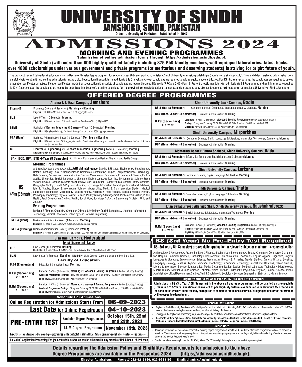 Advertisement 2024 - The Prospective Candidates Desiring For Admission 