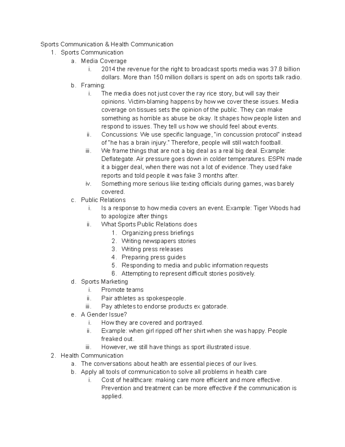 COMM notes sports and media Sports Communication & Health