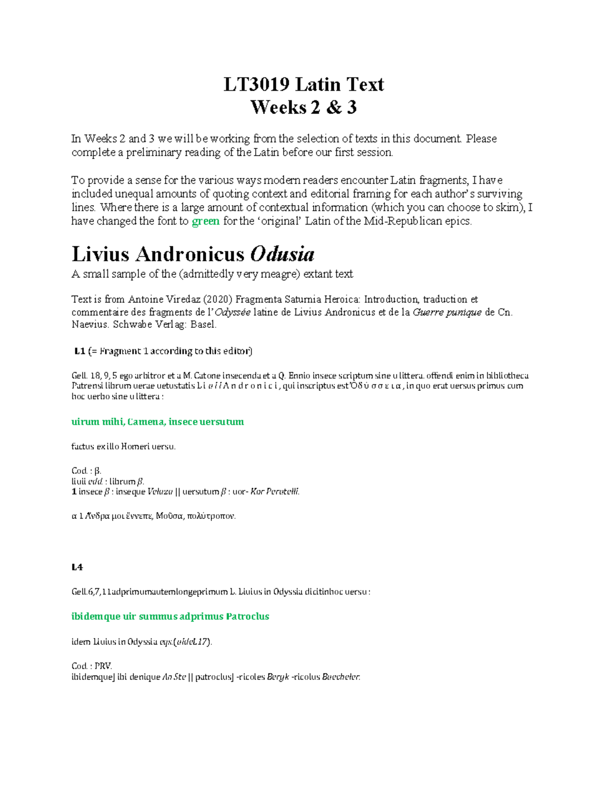 Latin Text for LT3019 Weeks 23 LT3019 Latin Text Weeks 2 & 3 In