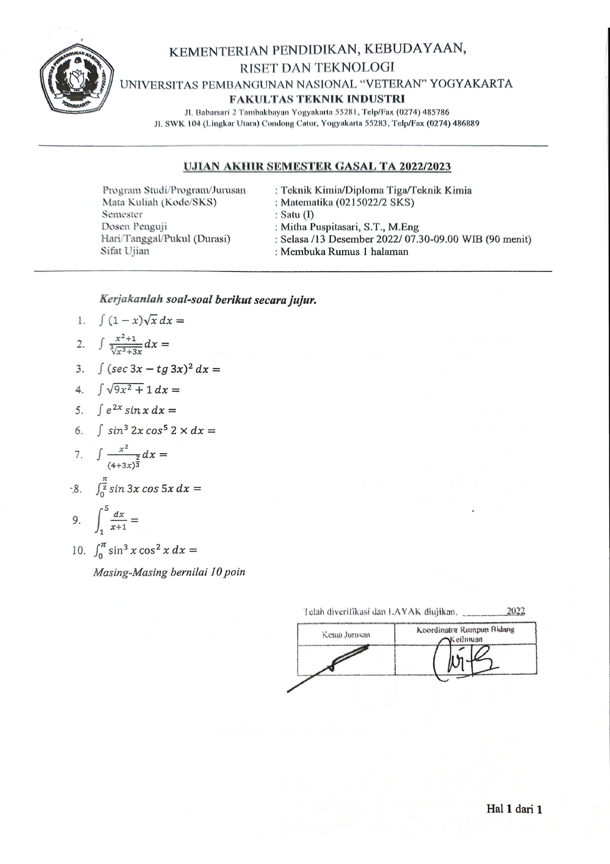 Soal UAS Matematika 2022 - Matematika Dasar - Studocu