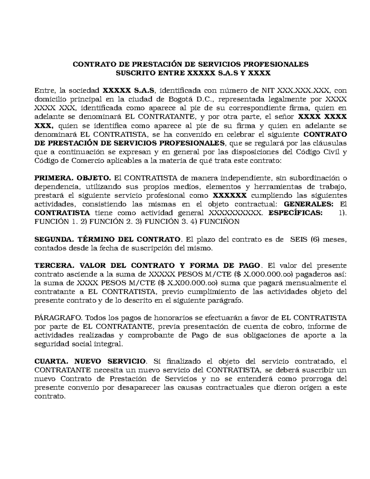 3- Modelo Contrato DE Prestacion DE Servicios - CONTRATO DE PRESTACIÓN DE  SERVICIOS PROFESIONALES - Studocu