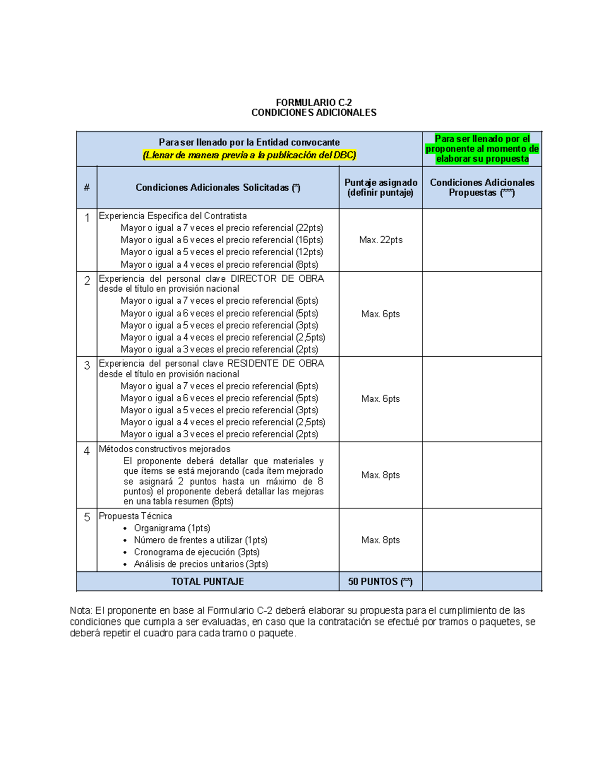 Formulario C 2 - FORMULARIO C- CONDICIONES ADICIONALES Para ser llenado ...
