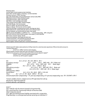 Cheat Sheet Test 1 Finance - Financial ratios: Current Ratio: current ...