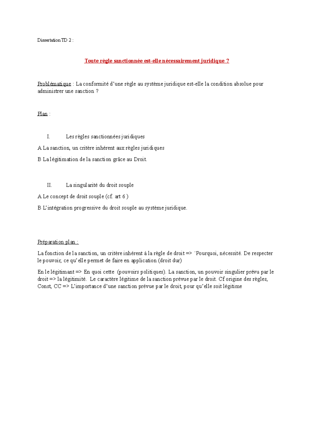 Plan Dissert TD1 - Bonjour - Dissertation TD 2 : Toute Règle ...