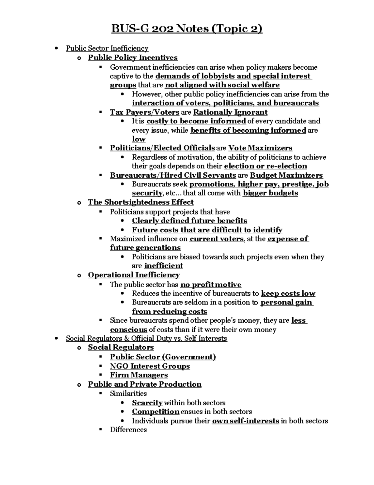 BUS-G 202 Notes 2 - BUS-G 202 Notes (Topic 2) Public Sector ...