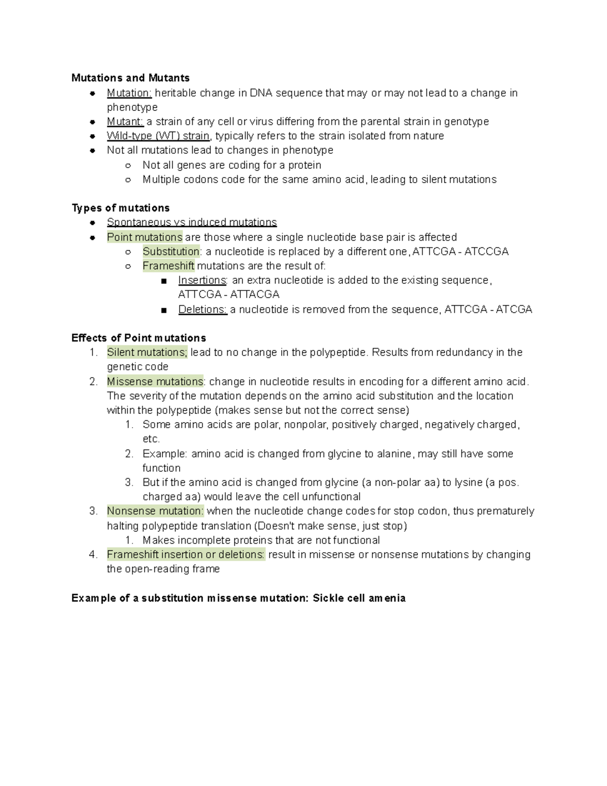 Bms503 Lecture 18 Mutations And Mutants Mutation Heritable Change In Dna Sequence That May Or Studocu