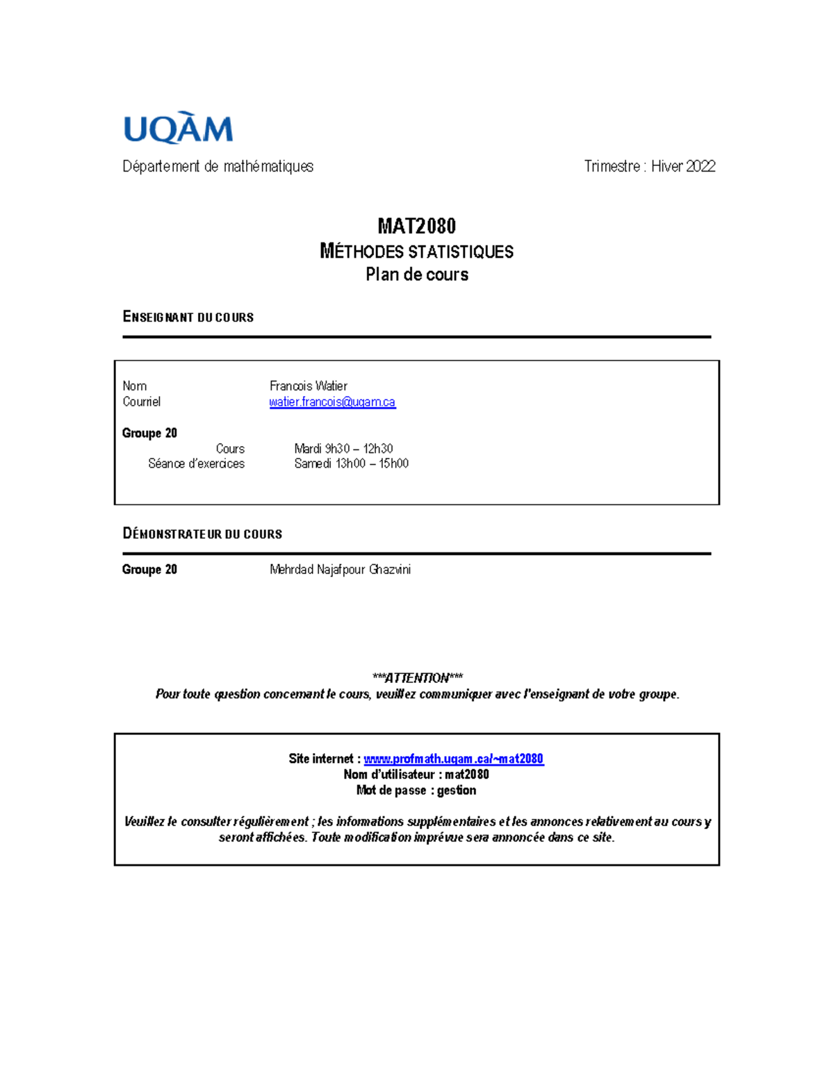 MAT2080 Plan De Cours - 020 - MAT MÉTHODES STATISTIQUES Plan De Cours ...