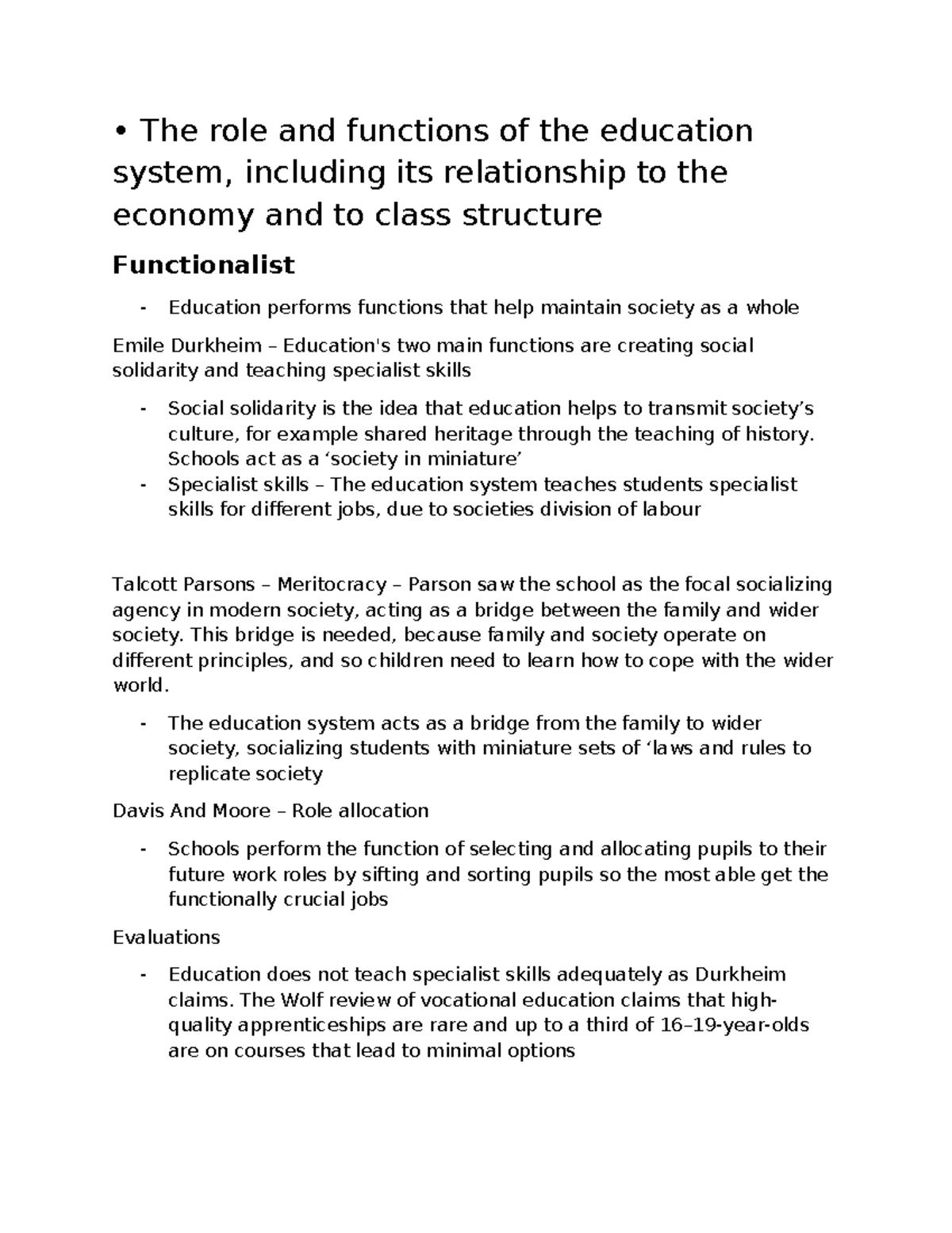 Education Revision - • The role and functions of the education system ...