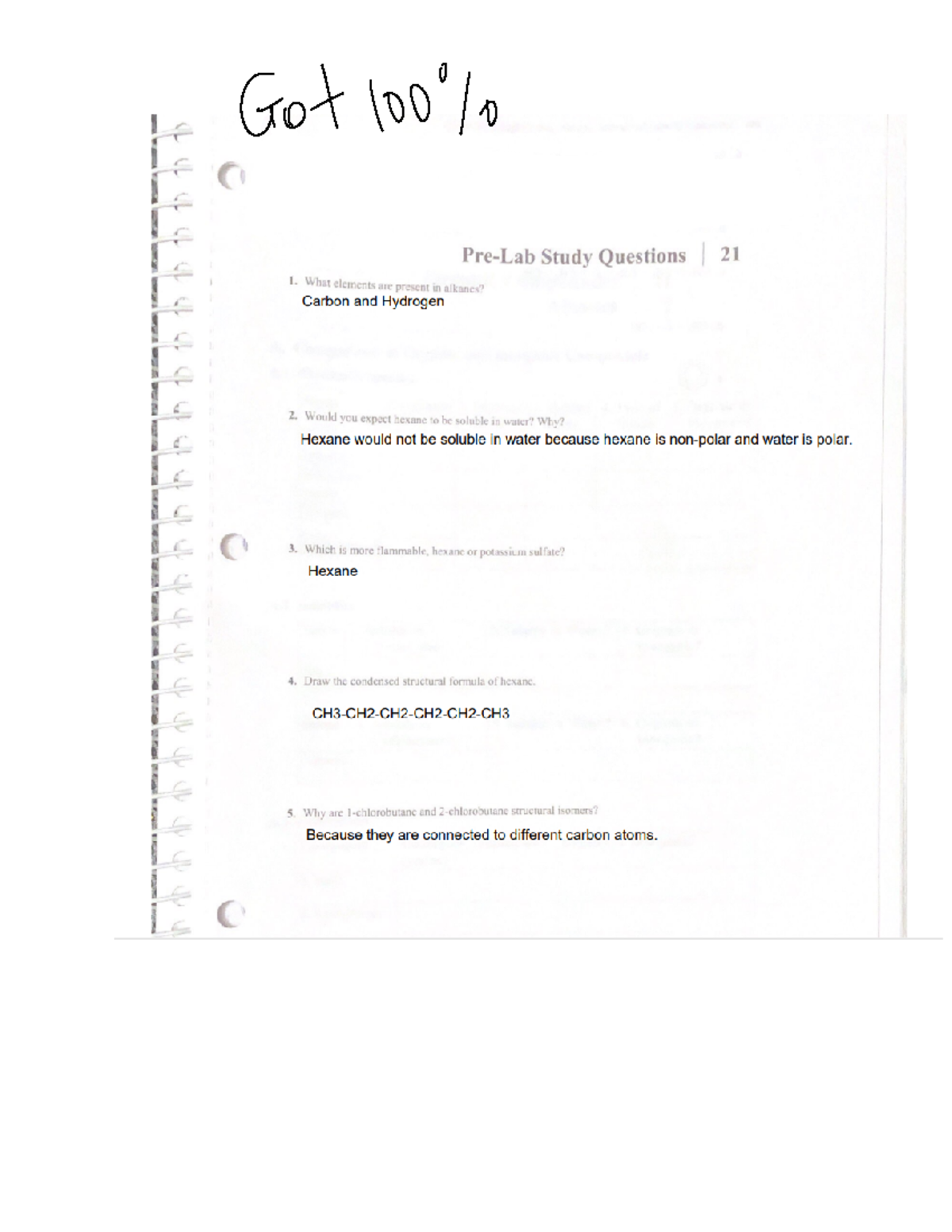 Lab 21 Organic Compounds Alkanes GOT Study Questions 21 1. What elements are present in