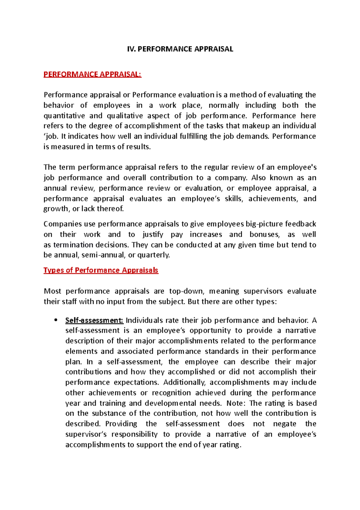 ACC-212-IV - NOTES - IV. PERFORMANCE APPRAISAL PERFORMANCE APPRAISAL ...