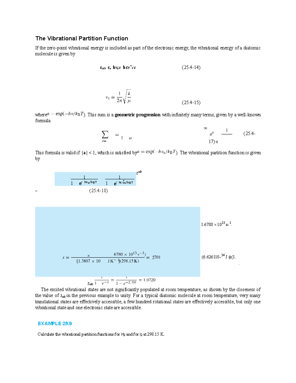 The Vibrational Partition Function - This sum is a geometric ...