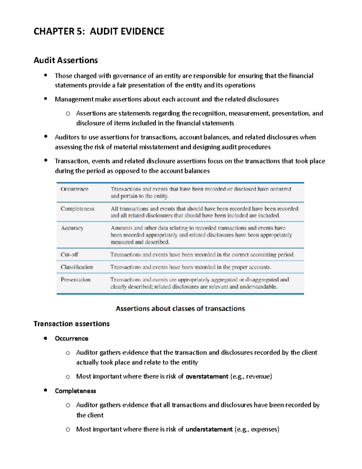 Chapter 5 - ####### CHAPTER 5: AUDIT EVIDENCE Audit Assertions Those ...