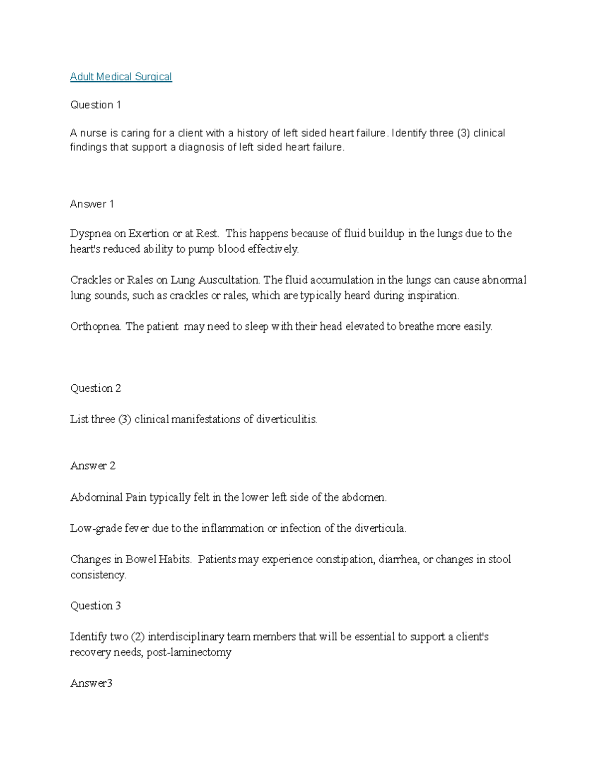 Post assginement week 4 Adult Medical Surgical Adult Medical Surgical