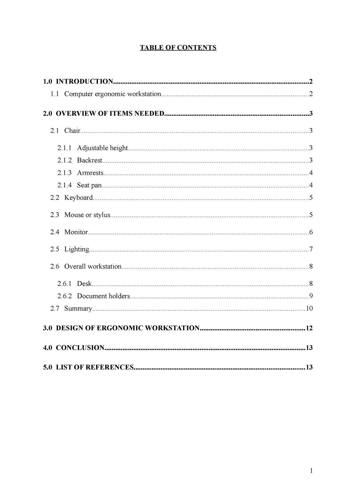 Workplace Ergonomics Report - TABLE OF CONTENTS 1 - Studocu