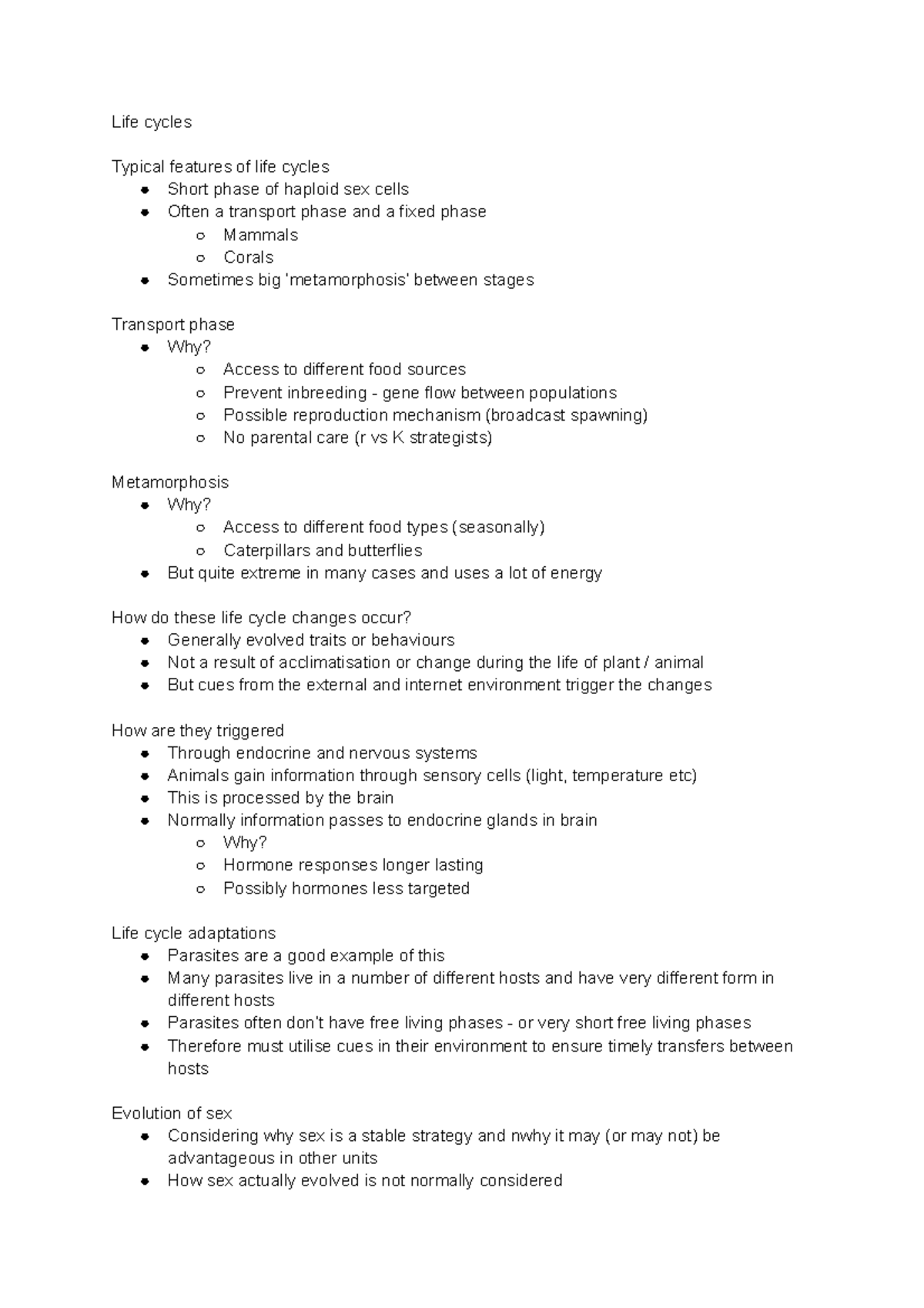 Life Cycles Life Cycles Typical Features Of Life Cycles Short Phase