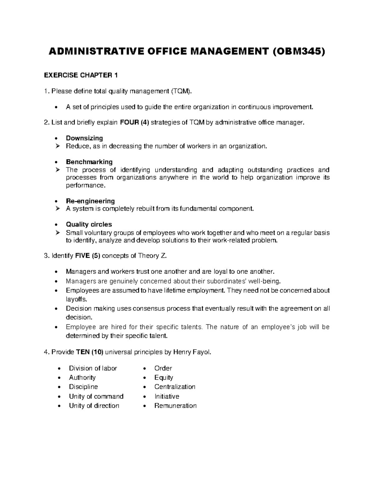 Exercise Chapter 1 OBM345 - ADMINISTRATIVE OFFICE MANAGEMENT (OBM345 ...