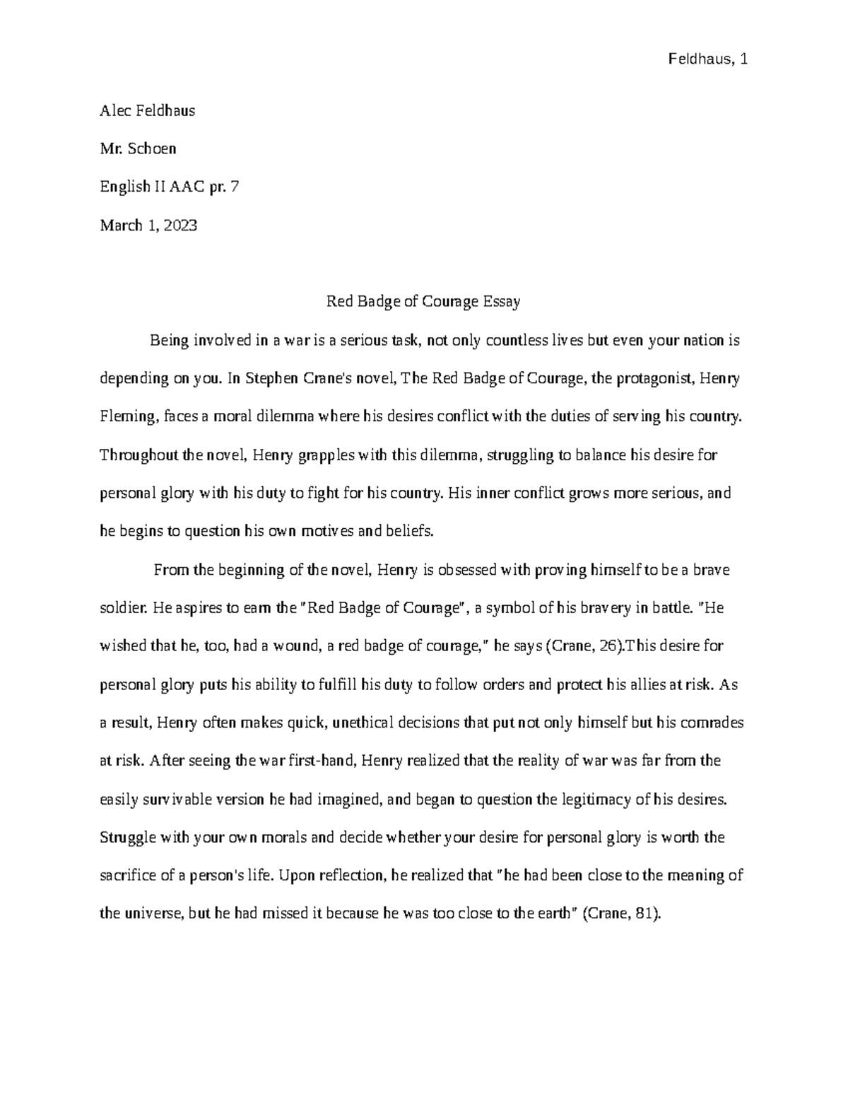 Red badge of courage rough draft - Google Docs - Feldhaus, 1 Alec ...