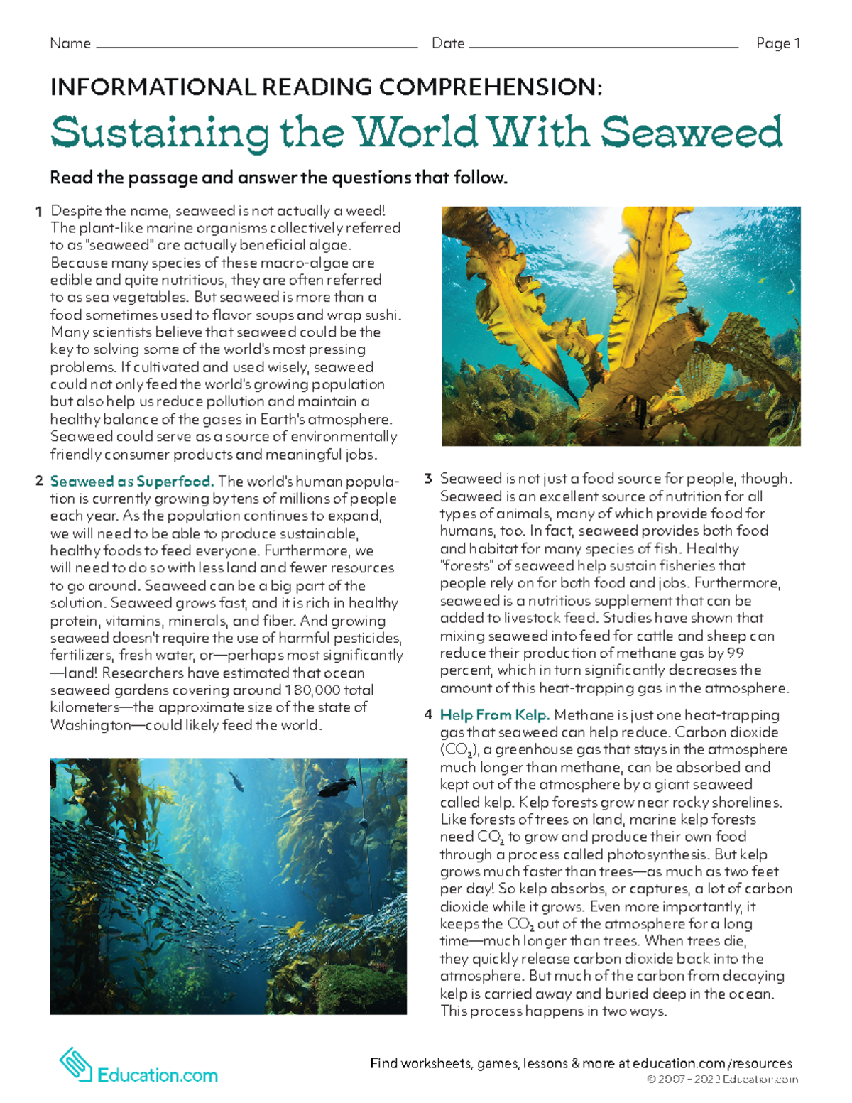 Sustaining-the-world-with-seaweed - INFORMATIONAL READING COMPREHENSION ...