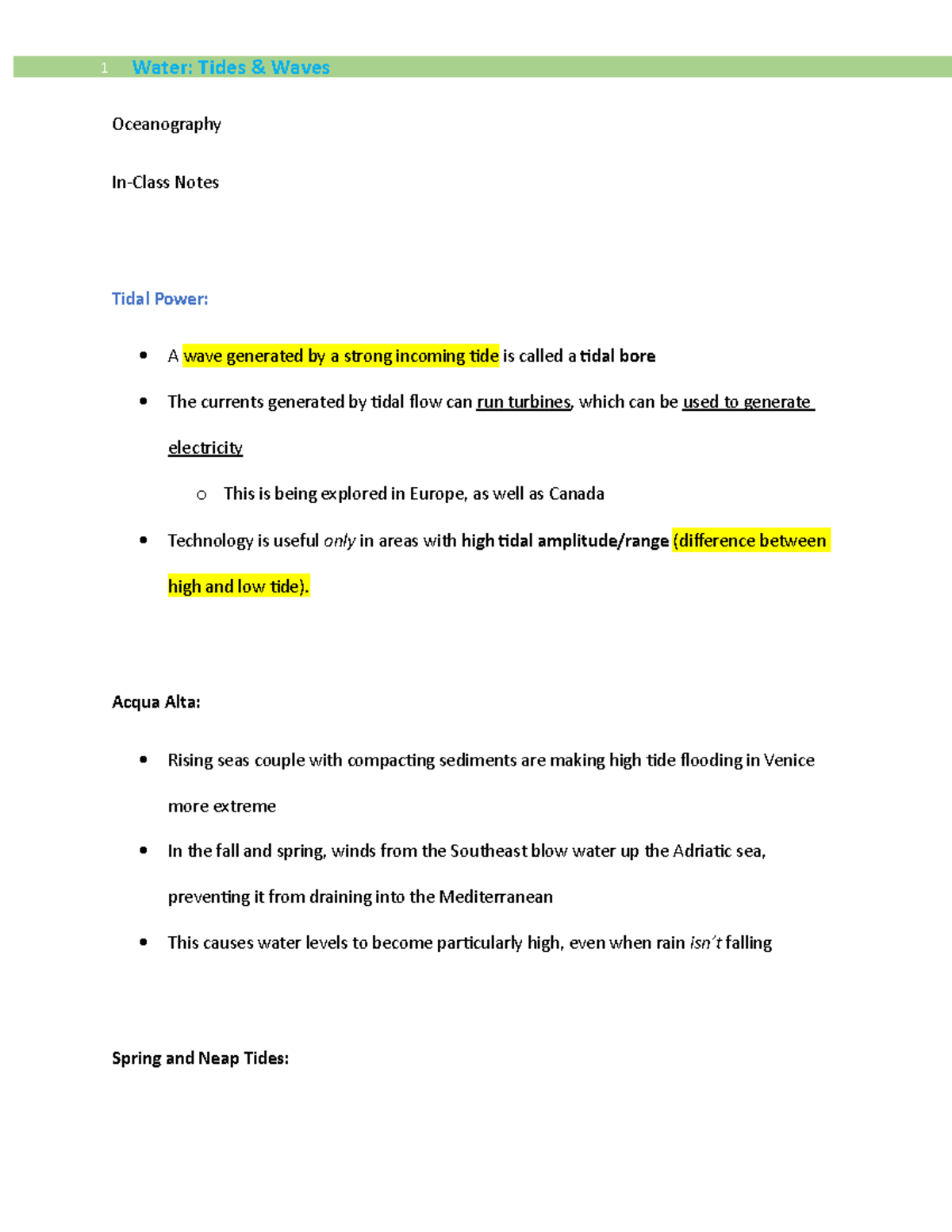 Oceanography In-Class Notes 4.24 - Oceanography In-Class Notes Tidal ...