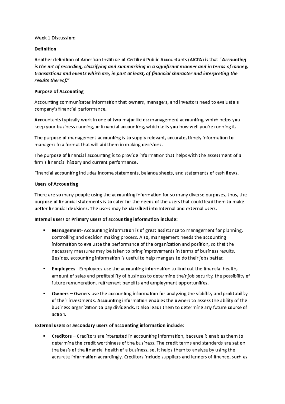 Week 1 Discussion Week 1 Discussion Definition Another definition of