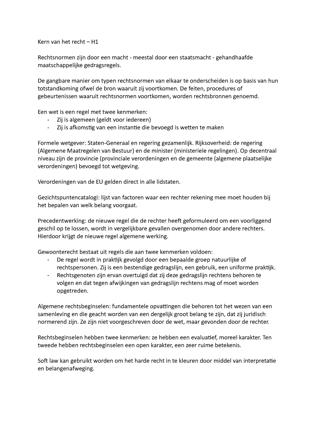 Kern Van Het Recht H1docx Kern Van Het Recht H Rechtsnormen Zijn Door Een Macht Meestal 9888