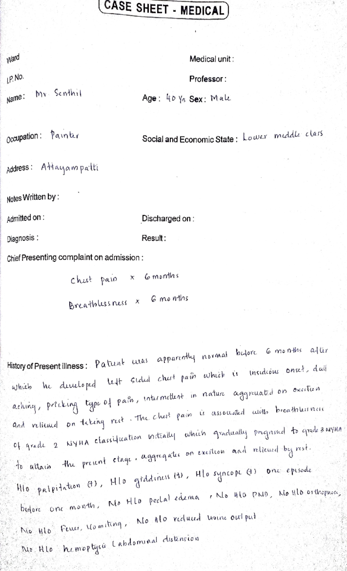 Aortic stenosis - Medicine - CASE SHEET MEDICAL Ward Medical unit: IP ...
