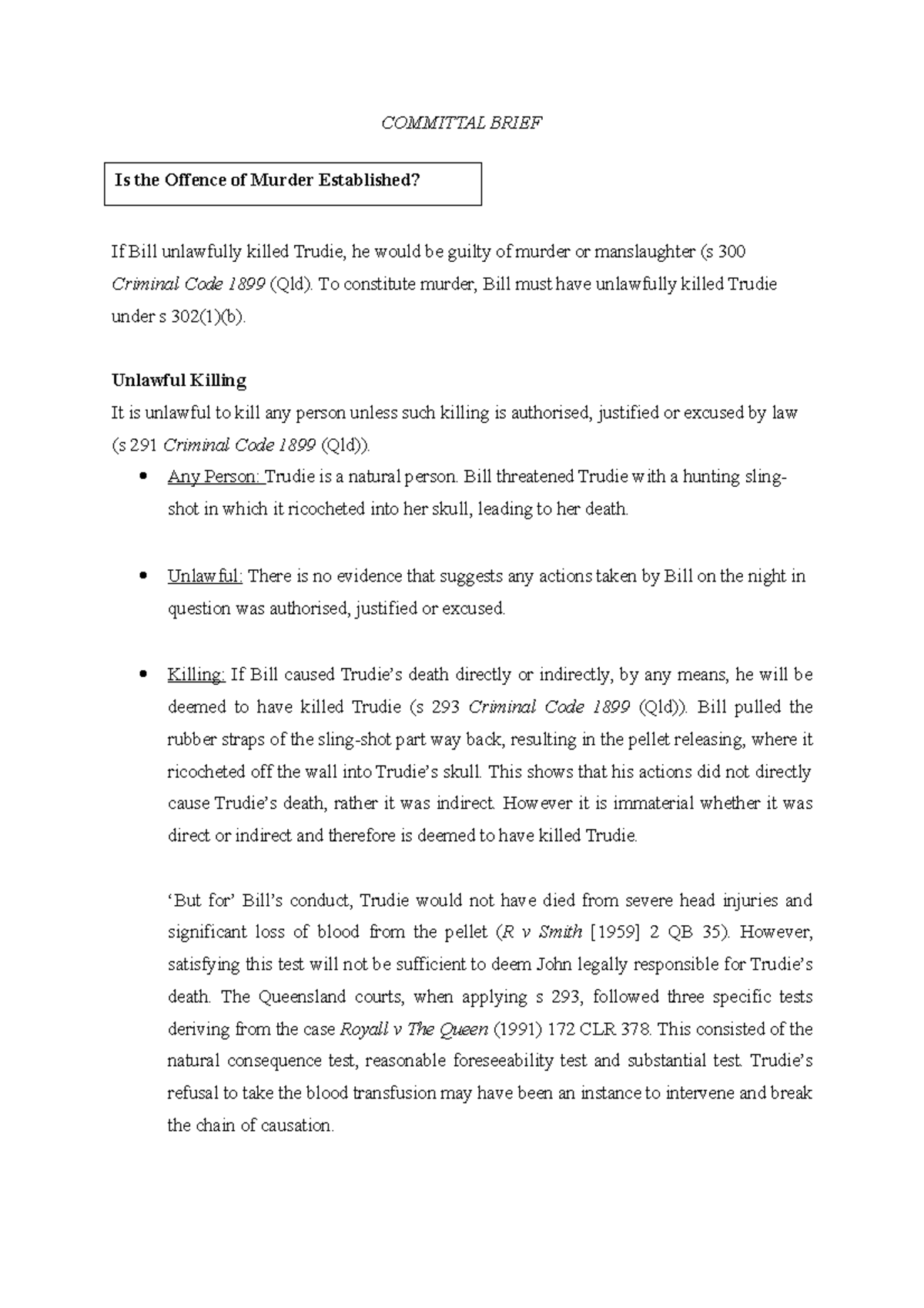 Commital Briefing - COMMITTAL BRIEF Is the Offence of Murder ...