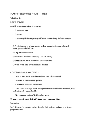 PLAN 100 Lecture 3 Rough Notes - PLAN 100 LECTURE 3 ROUGH NOTES · Urban ...