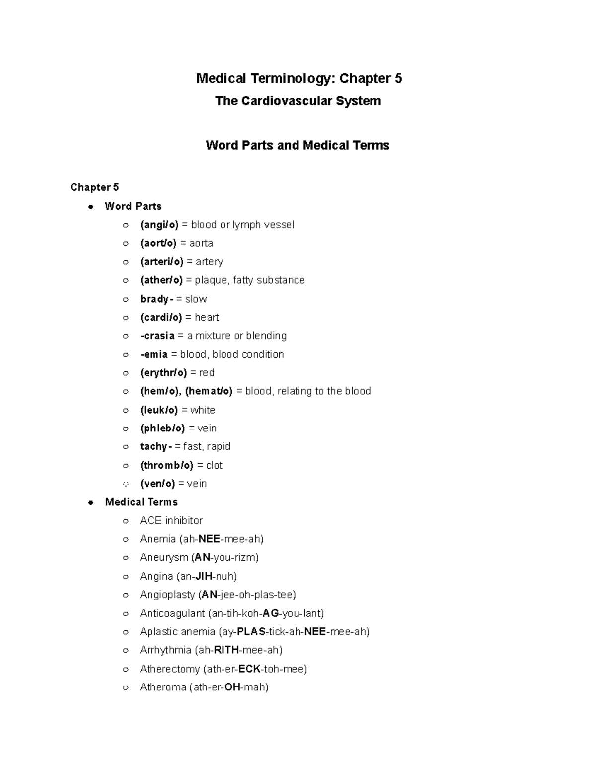 medical terminology chapter 5 assignment