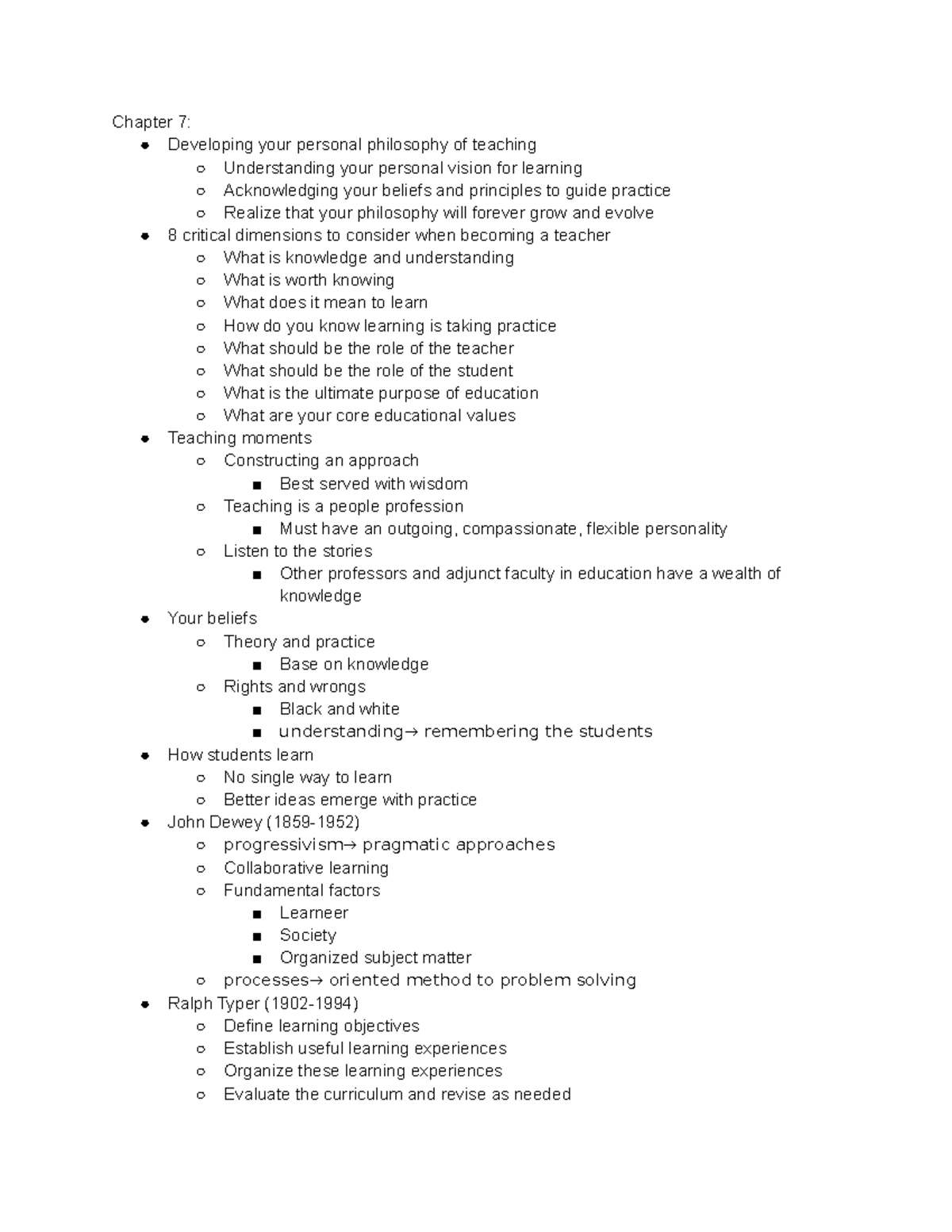 Feb 1 Lecture Notes - Chapter 7: Developing Your Personal Philosophy Of ...