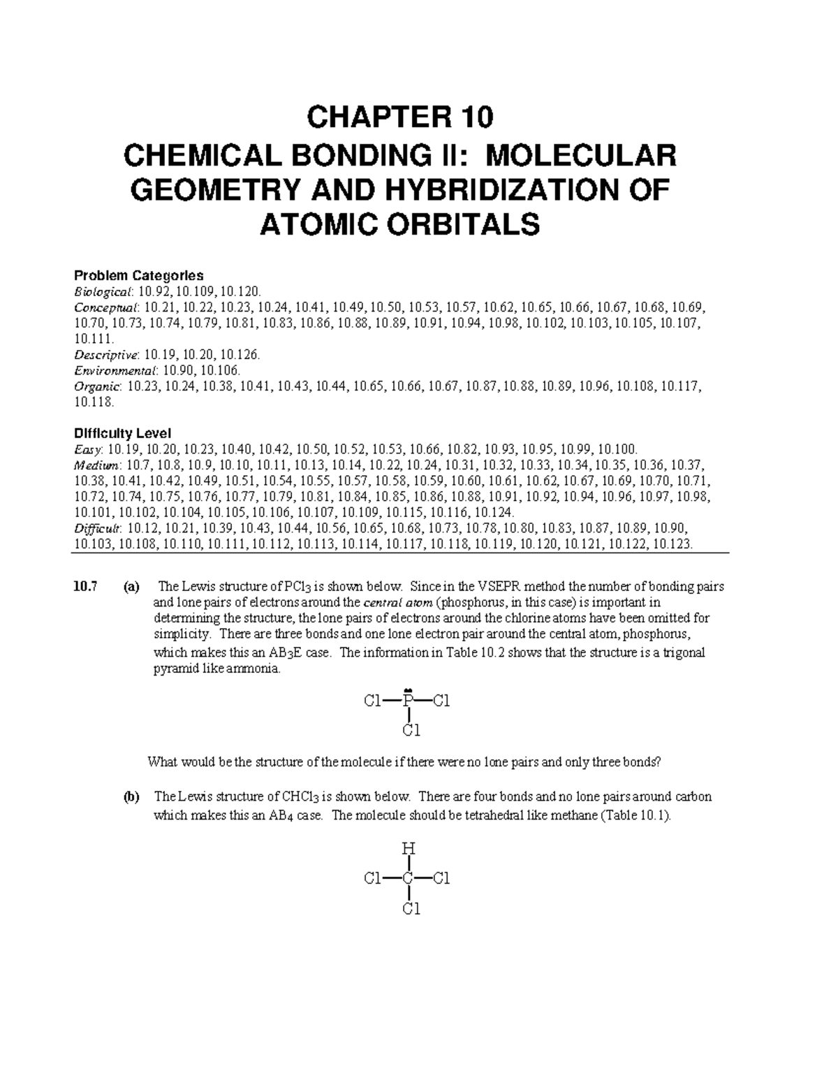 Chapter 10 ISM, Chang 12e - CHAPTER 10 CHEMICAL BONDING II: MOLECULAR ...