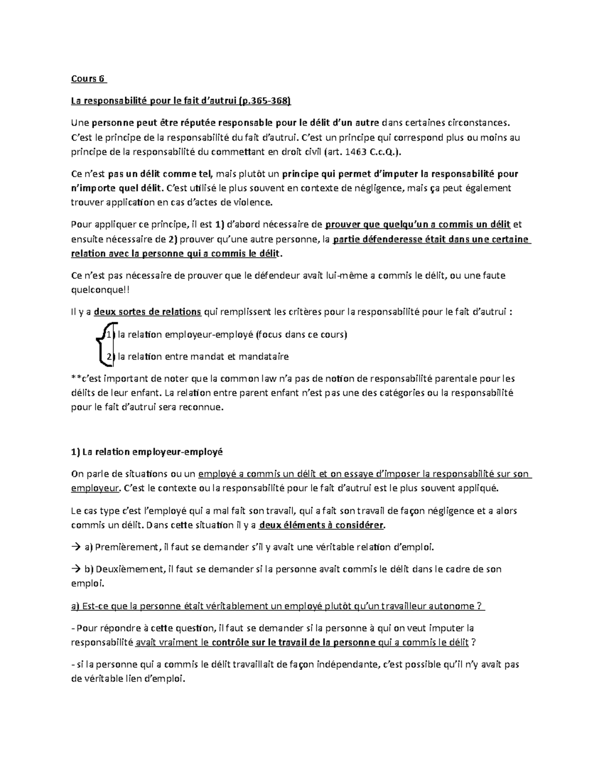 Cours 6 Common Law - notes 6 - DRT3003 - UdeM - Studocu