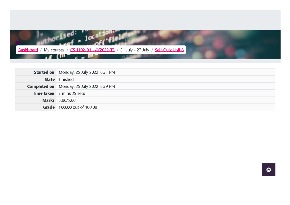 Cs1102 Self-Quiz Unit 6 Attempt Review - Started On Monday, 25 July ...