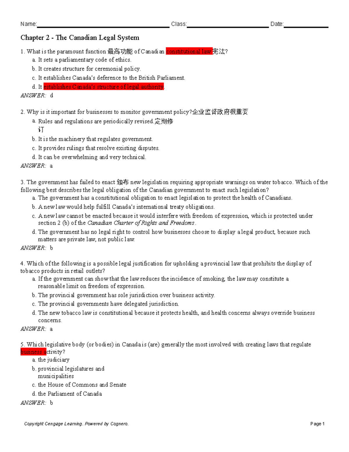 Chapter 2 The Canadian Legal System Chapter 2 The Canadian Legal