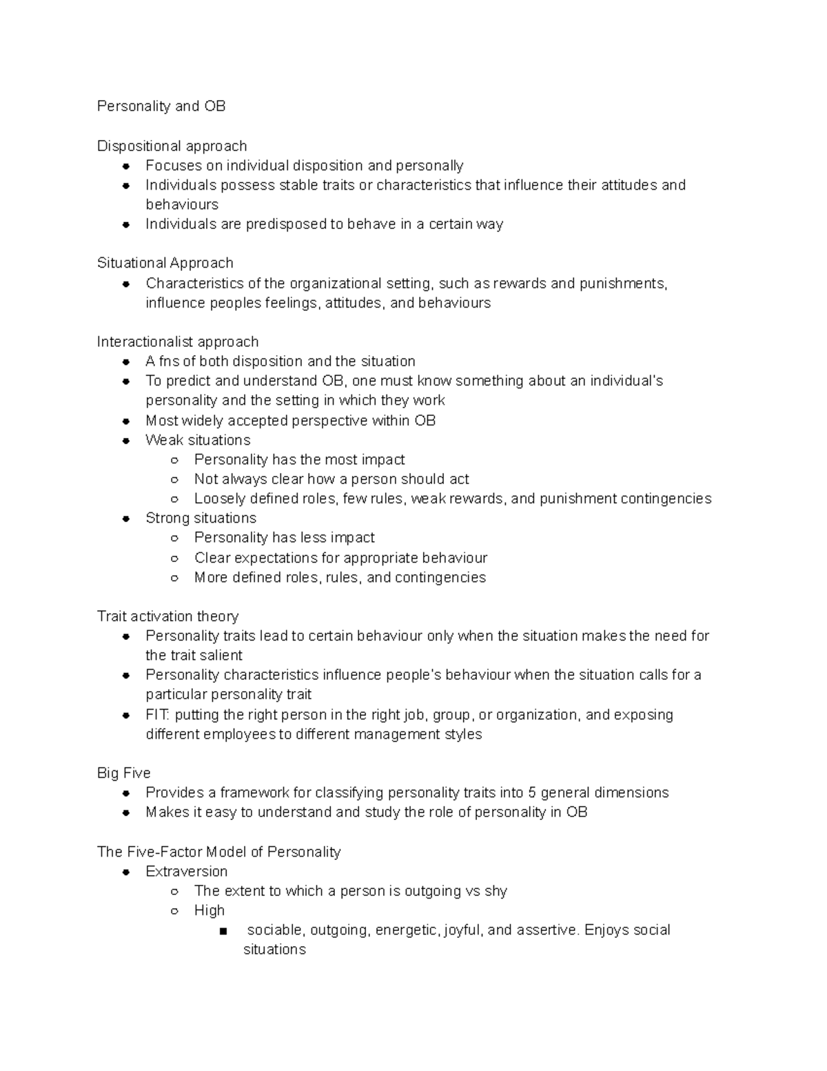 Bu288 Chapter 2 - Personality - Personality and OB Dispositional ...