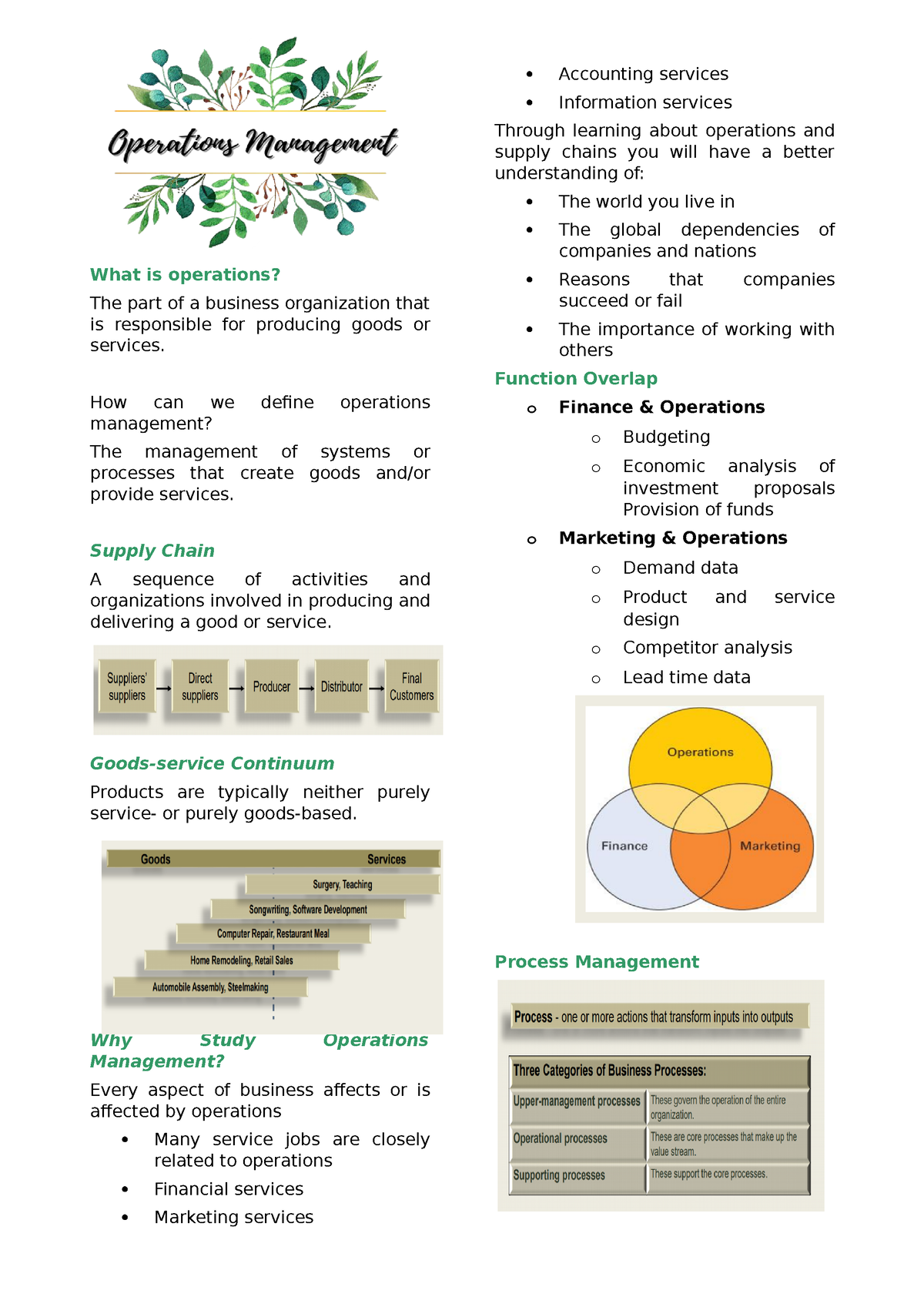 Operations Management Lecture Notes - What Is Operations? The Part Of A ...