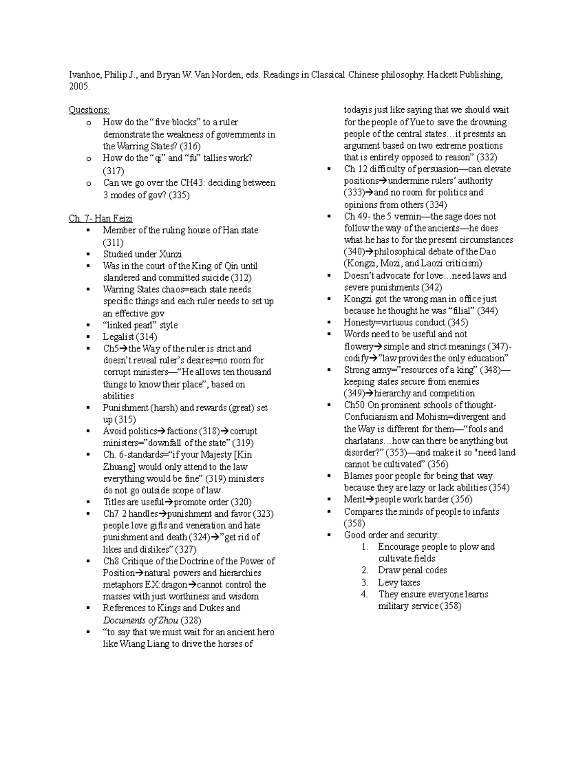 Ch7 Ivanhoe 1 notes on Chinese philosopher Han Feizi Ivanhoe, Philip J., and Bryan W. Van