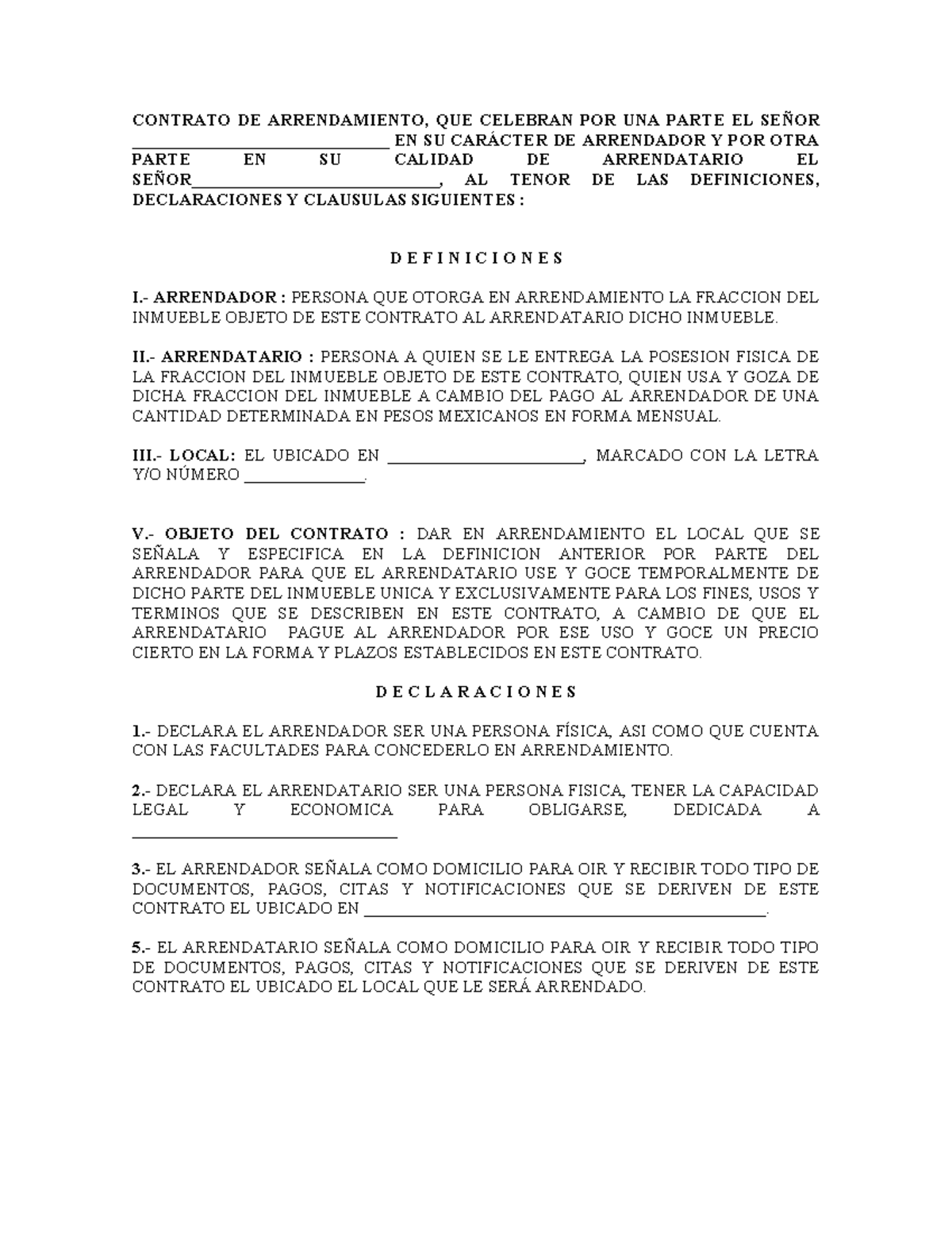 Modelo Local Comercial Arrendamiento - CONTRATO DE ARRENDAMIENTO, QUE ...