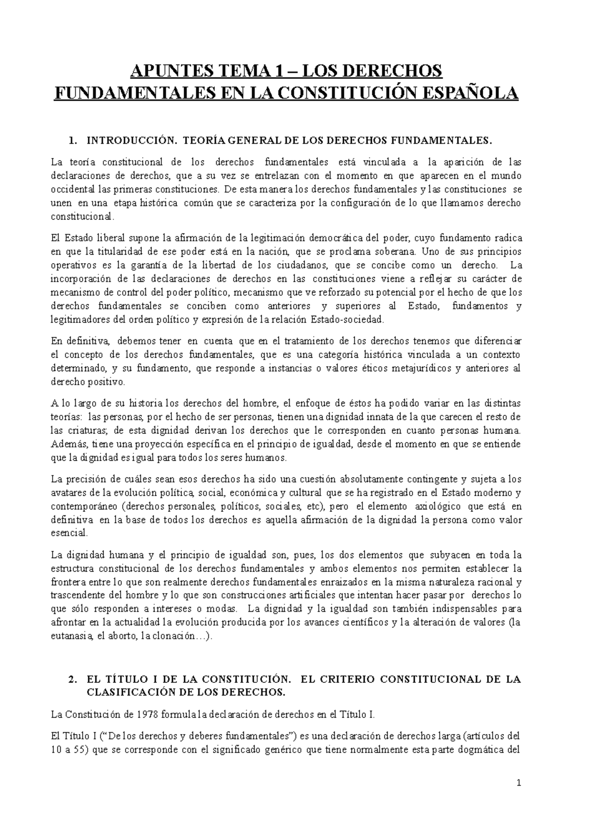 Apuntes TEMA 1 - Tema 1 - APUNTES TEMA 1 – LOS DERECHOS FUNDAMENTALES ...