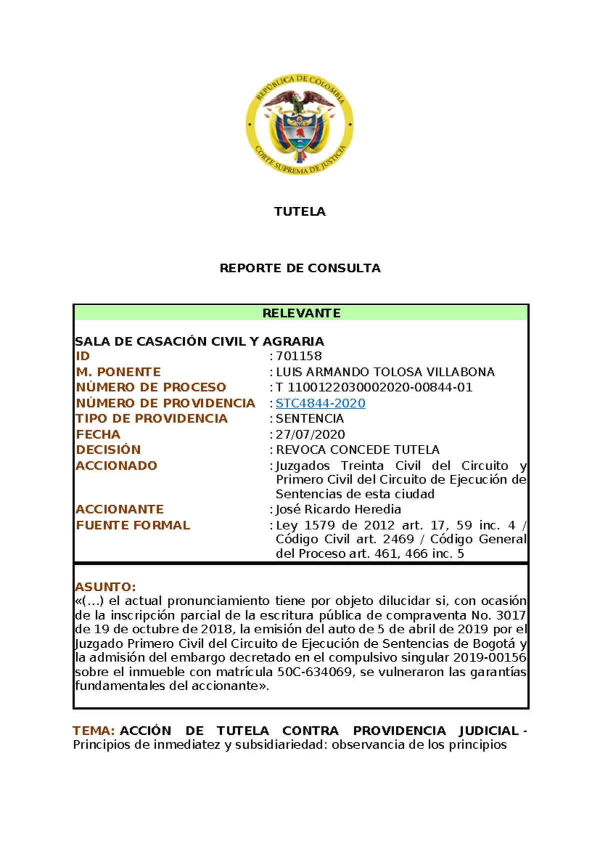Ficha STC4844-2020 - ooooooooooooooooooooooooooo - TUTELA REPORTE DE ...
