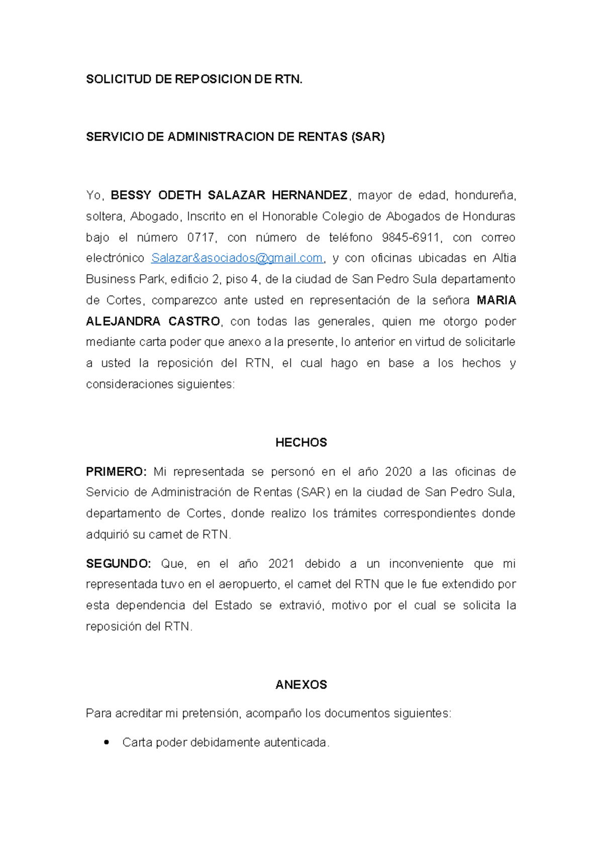 Solicitud DE Reposicion DE RTN - Tarea - SOLICITUD DE REPOSICION DE RTN ...