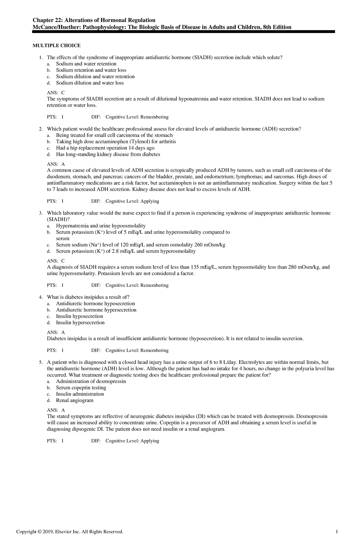 Exam View - Chapter 22 - n/a - Chapter 22: Alterations of Hormonal ...