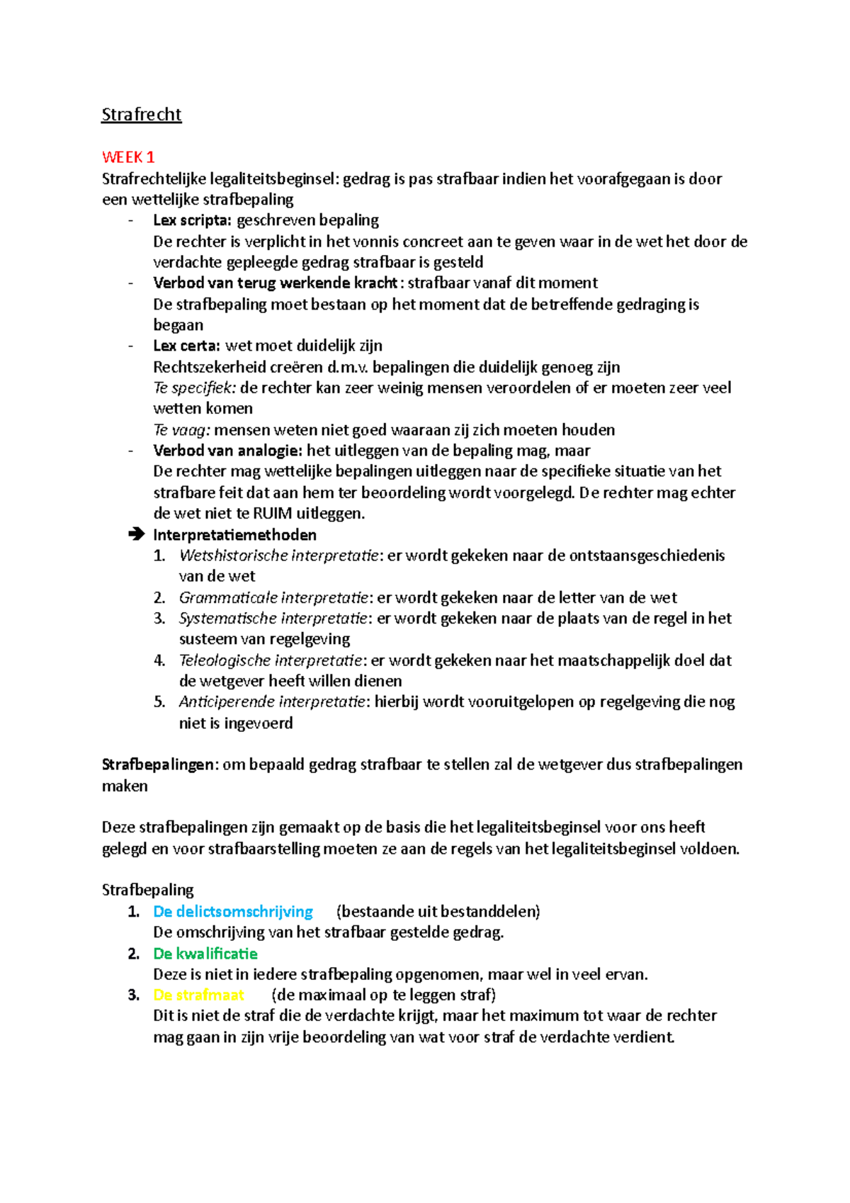 Theorie Inleiding Strafrecht - Strafrecht WEEK 1 Strafrechtelijke ...